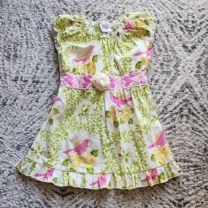 Ann Loren Pink, Yellow and Green Floral Bird Kids Dress Size 9/10